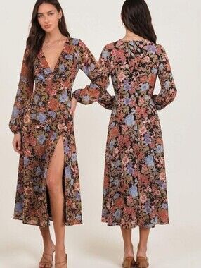 SHOWPO Henry Floral V-Neck Midi Dress - Size 10